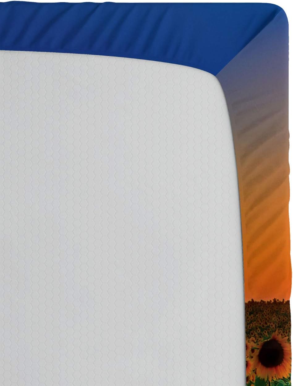 Ambesonne Sábana bajera ajustable de girasol, temática de verano, foto generada digitalmente de flores archivadas al atardecer Vivid Sky, funda de