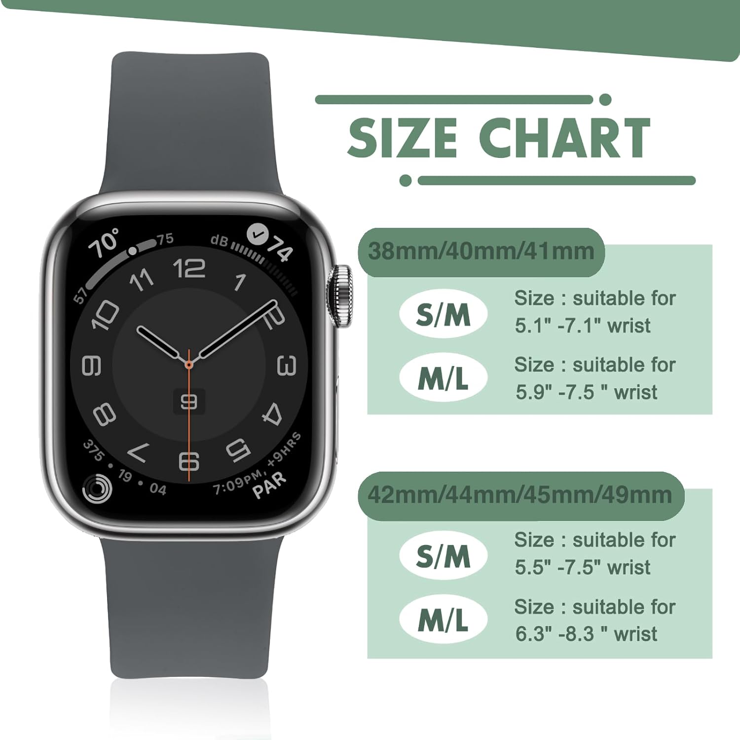 Tighesen Correas deportivas compatibles con Apple Watch Band Ultra 2Ultra SE Series 987654321 de 1.496 in, 1.575 in, 1.614 in, 1.654 in, 1.732 in,
