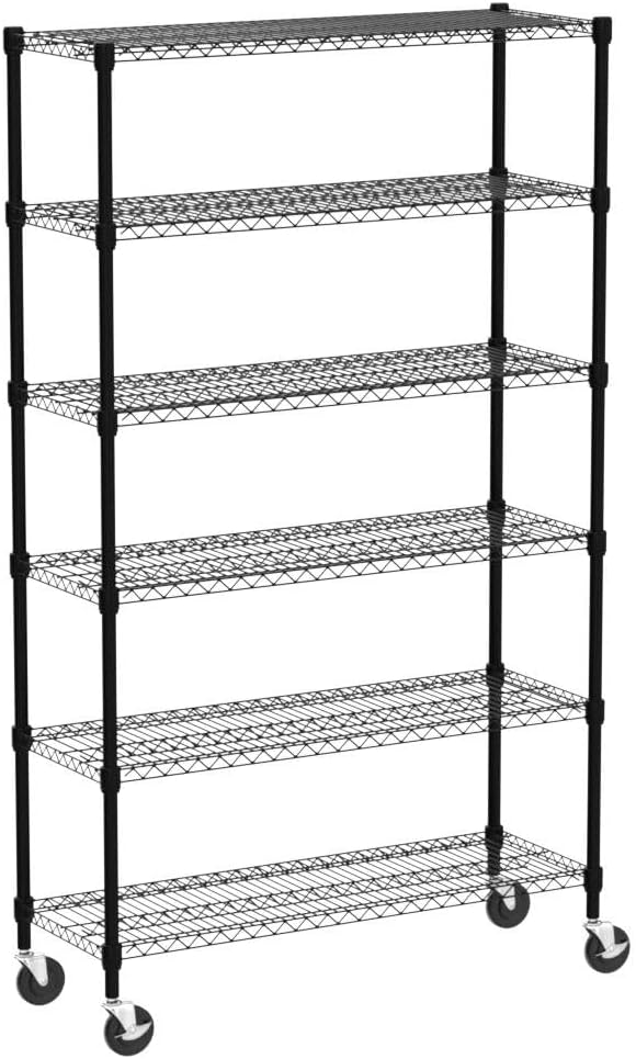 Estantería de garaje, estantes de metal de 78 x 48 x 18 pulgadas, estantería de alambre de 6 niveles, ajustable, resistente, de acero, con ruedas