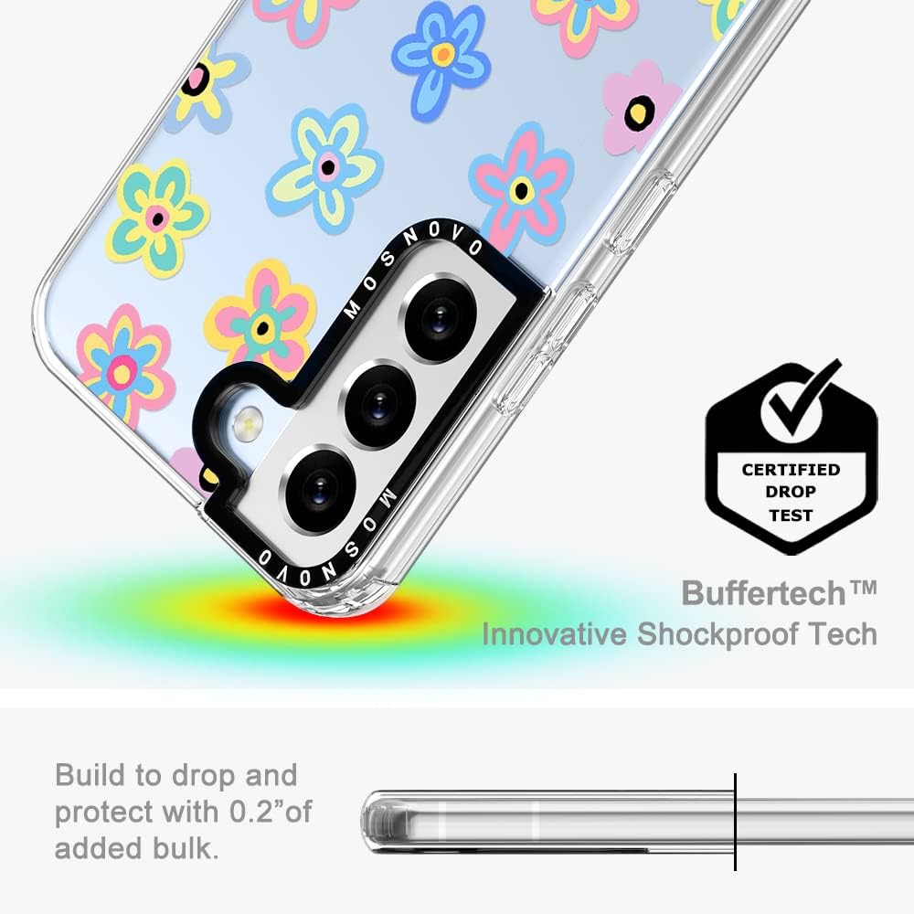 MOSNOVO Funda para Galaxy S22 Plus, funda para Samsung S22 Plus, Groovy Flowers Slim Clear Case con diseño de mujeres y niñas, a prueba de golpes,