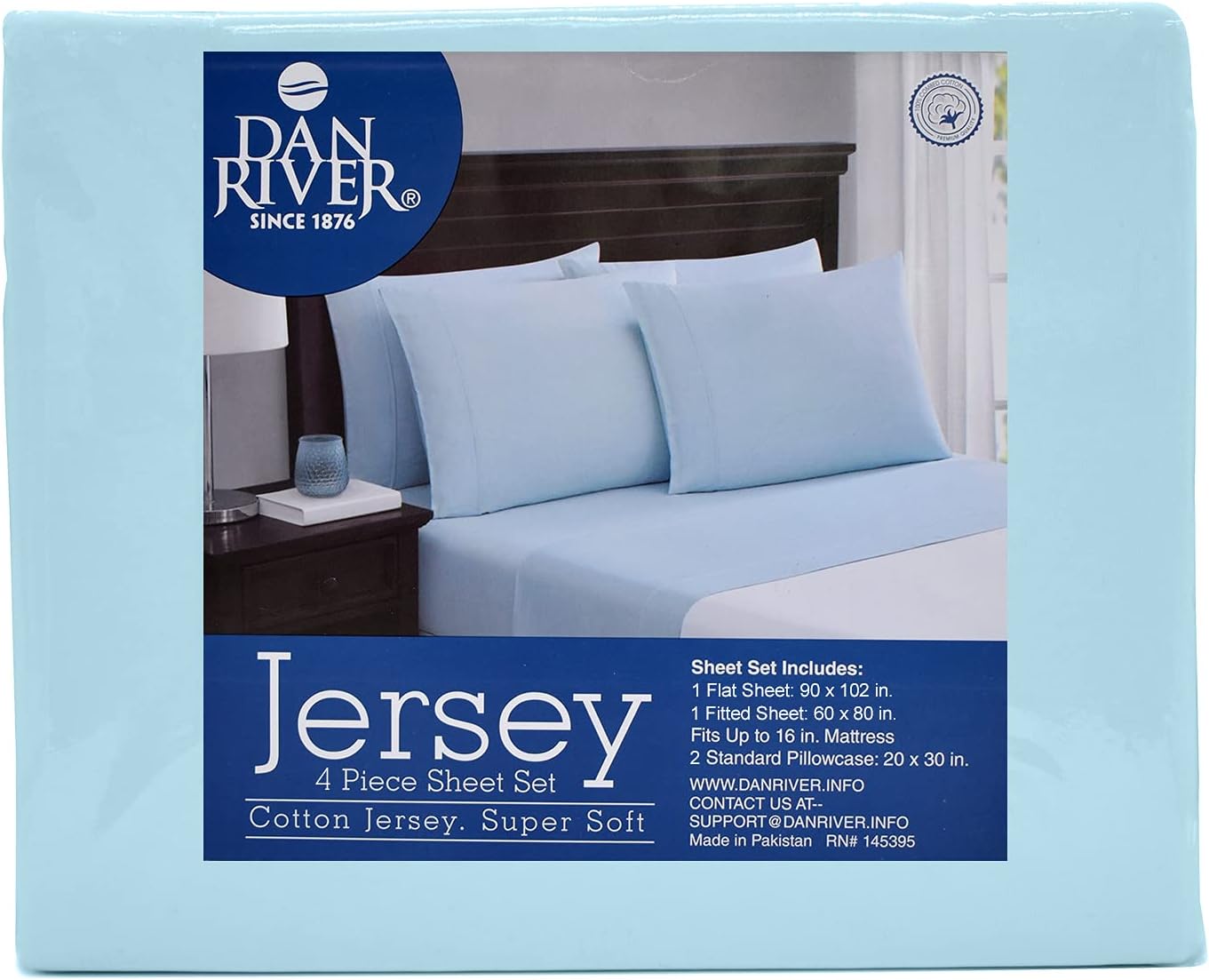 DAN RIVER Juego de sábanas de jersey Queen  Sábanas de lujo 100% algodón  Sábanas de camiseta  Ropa de cama para todas las estaciones  Sábanas de
