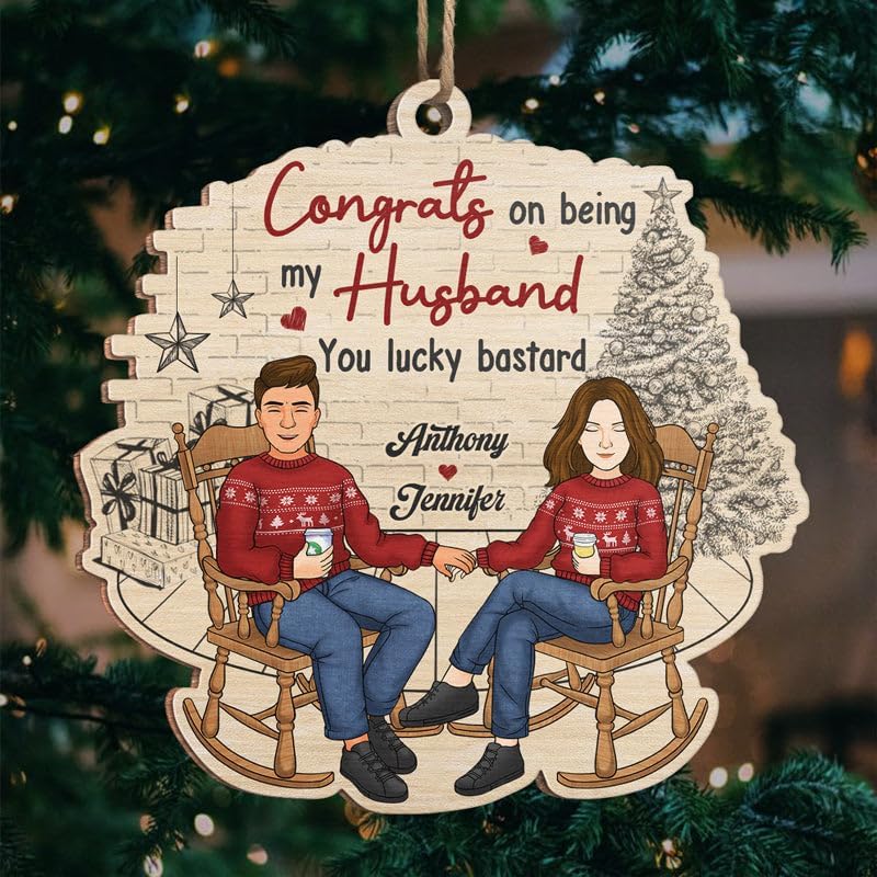 Pawfect House Congrats You Lucky Bastard – Adornos de Navidad de madera personalizados, regalos de aniversario de Navidad, boda, para la pareja,