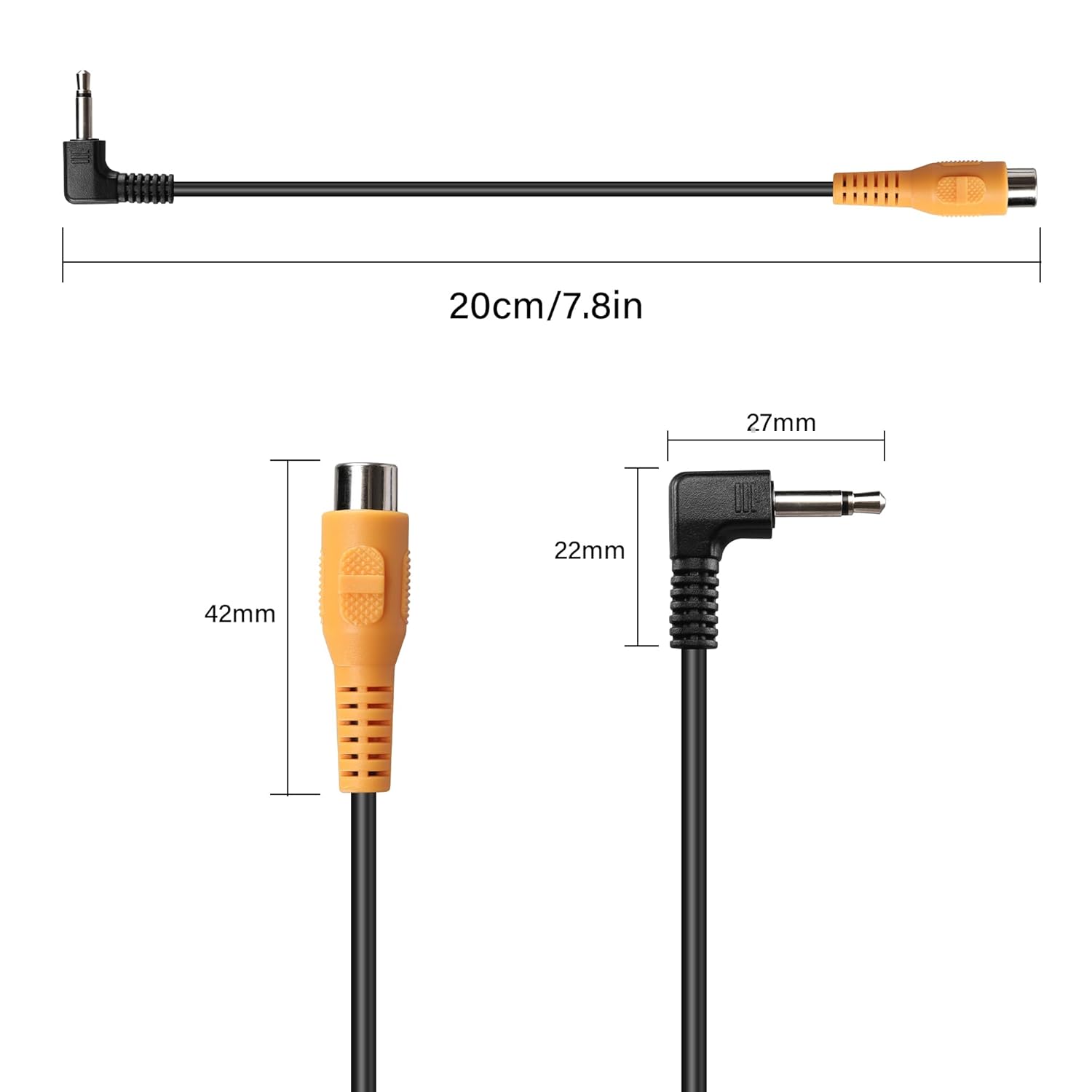 PNGKNYOCN Cable corto TS a RCA de 18 pulgadas, paquete de 2 conectores macho mono de 0.138 in en ángulo recto a RCA hembra adaptador de audio para