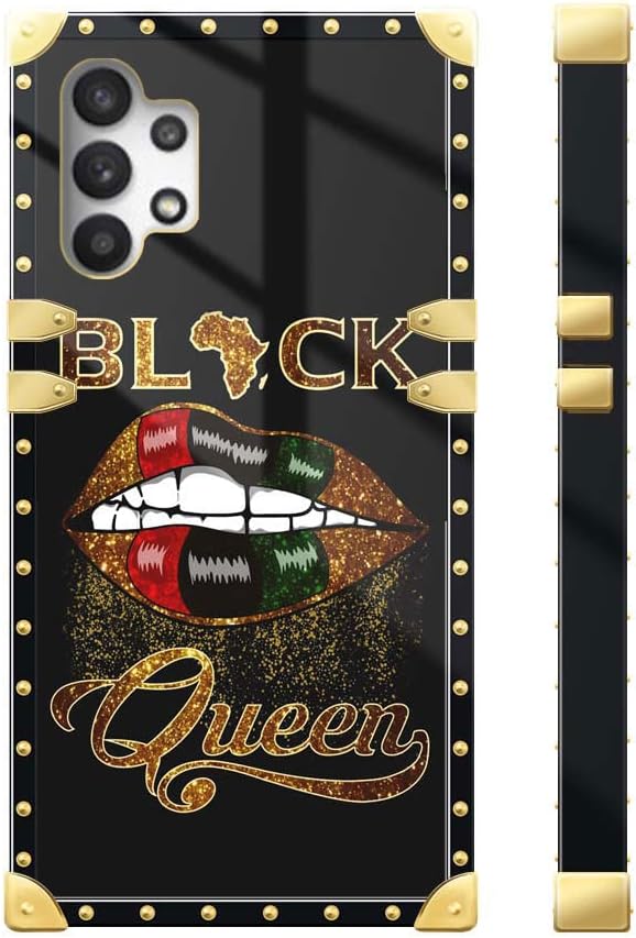 DJSOK Funda compatible con funda para Samsung Galaxy A32 5G, J African Queen Flag Lips Galaxy A32 5G, funda cuadrada de lujo, TPU suave brillante, a