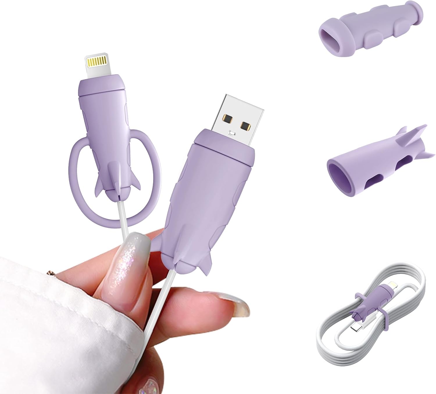CameCosy Funda protectora de cable 2 en 1 compatible con iPhone, Android, cable USB tipo C, 2 unidades de silicona estirable para cargador de cable,