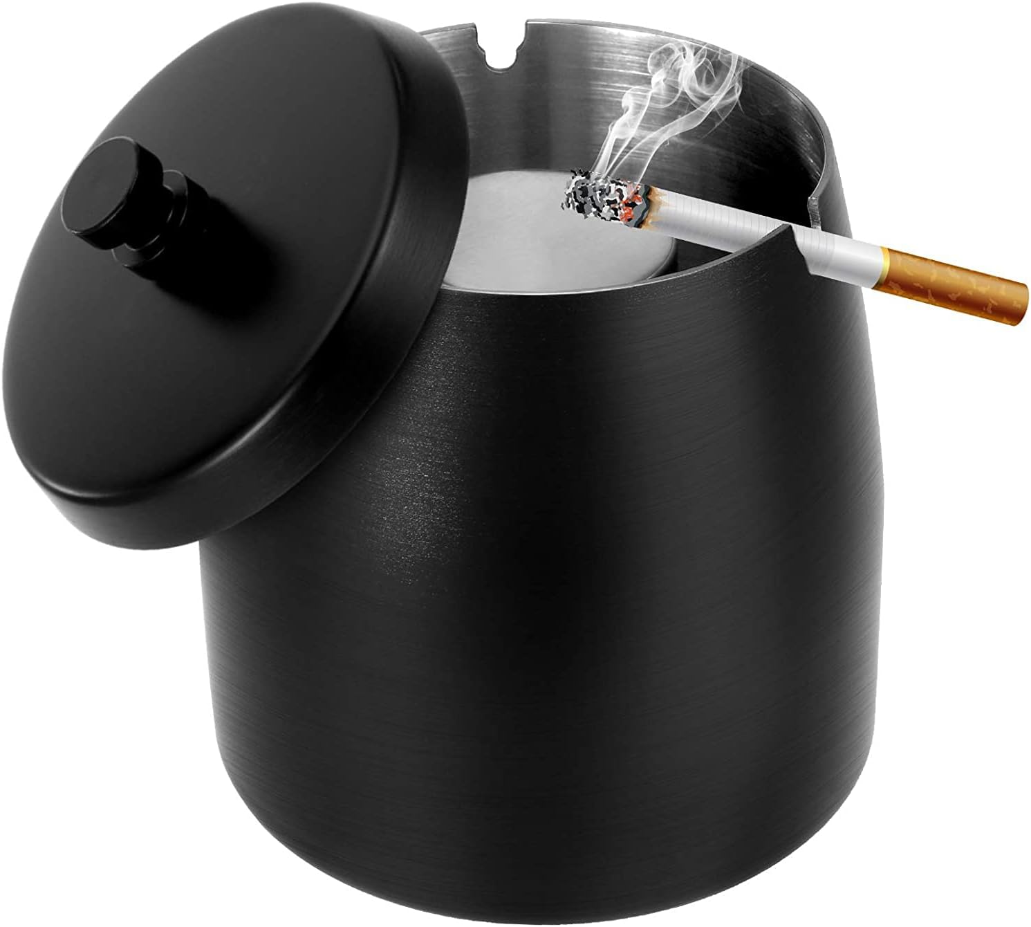 Cenicero para cigarrillos al aire libre con tapa, bandejas de ceniza de acero inoxidable sin humo, cubiertas a prueba de viento, ceniceros a prueba