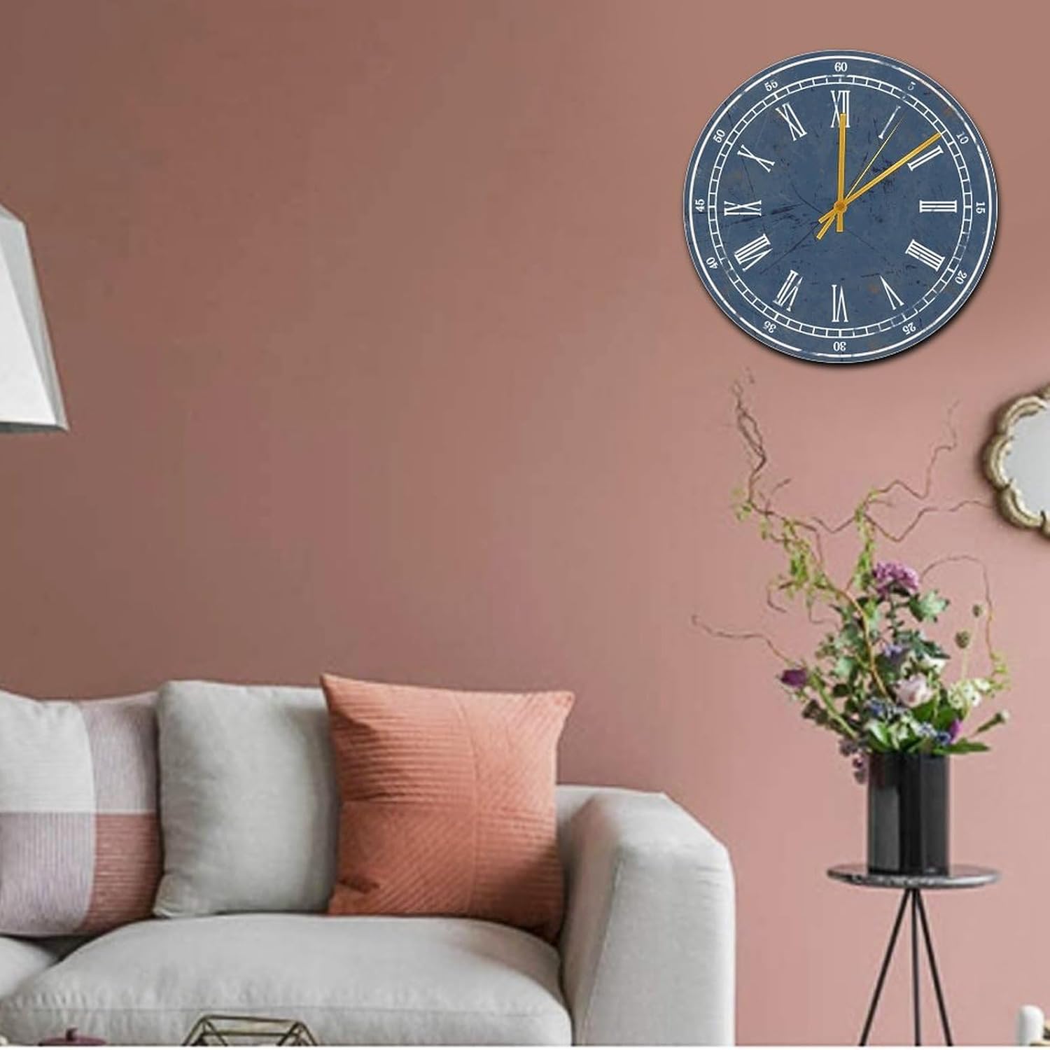 Reloj de madera azul marino para decoración de pared de dormitorio, reloj de pared sin tictac, funciona con pilas, 12 pulgadas, reloj de sala de