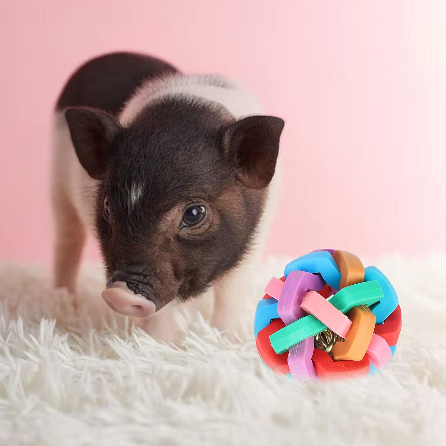 GLOGLOW Juguetes de bola de goma, colorido suave TPR bola masticar juguete interactivo con campana interior para perros Mini cerdos (M) juguetes de