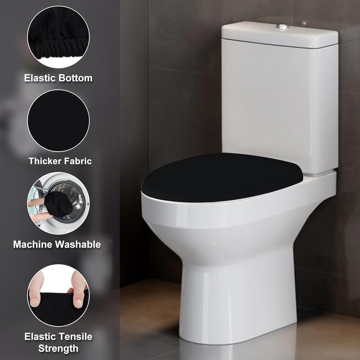 Funda elástica para tapa de inodoro de elastano, funda gruesa para asiento de inodoro para baño, funda de inodoro suave y lavable, se adapta a la