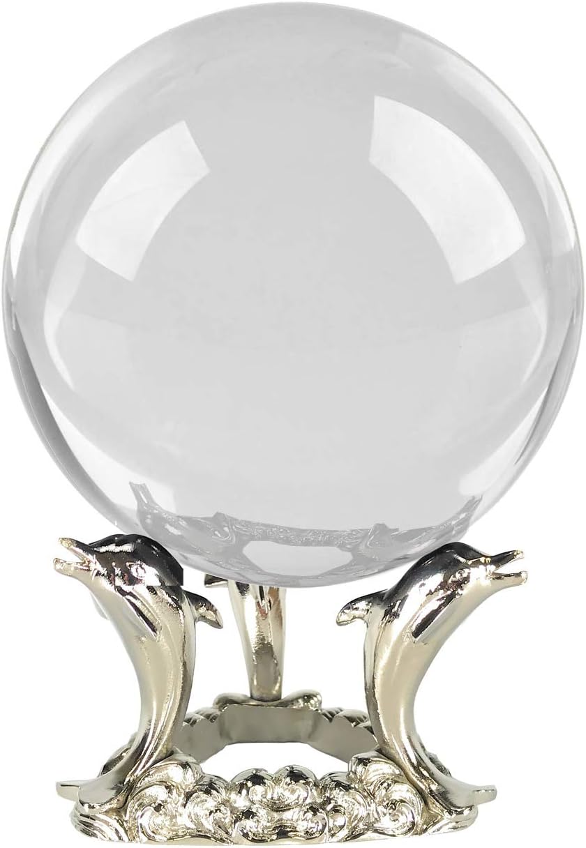 Amlong Crystal Bola de cristal transparente de 4.331 in (4.2 pulgadas) con soporte de delfín y paquete de regalo para bola decorativa, fotografía de