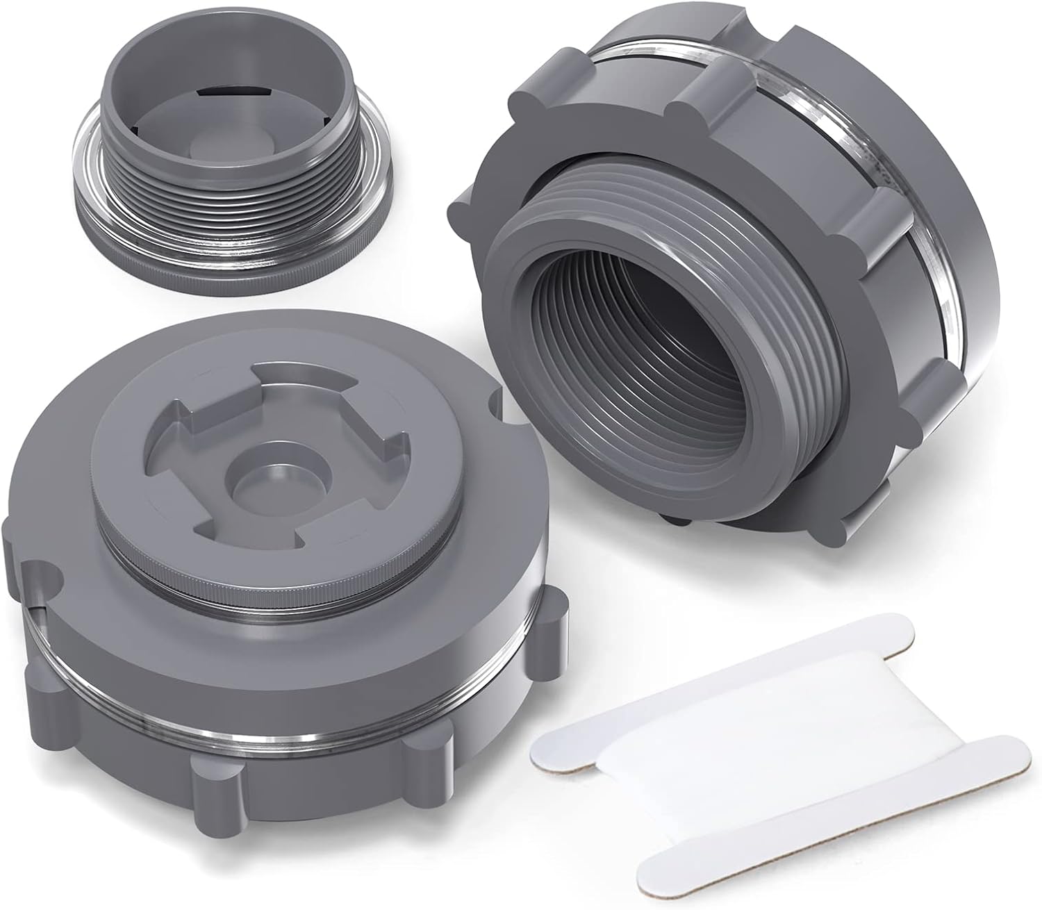 TAISHER Adaptador de conector de tanque de mamparo de PVC negro de 2 pulgadas con tapones y junta para tanque de agua, barriles de lluvia, acuarios,