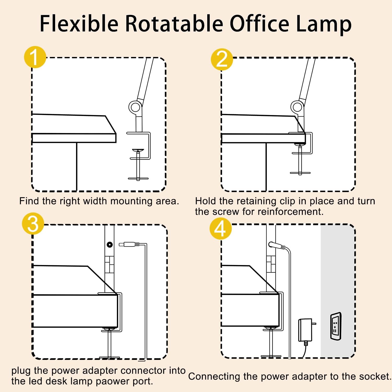 LED Desk Lamp with Clamp Flexible 4 sections Swing Arm Three light sources desk light, 4 Color Modes & 5 Brightness, Eye Caring Led table light with