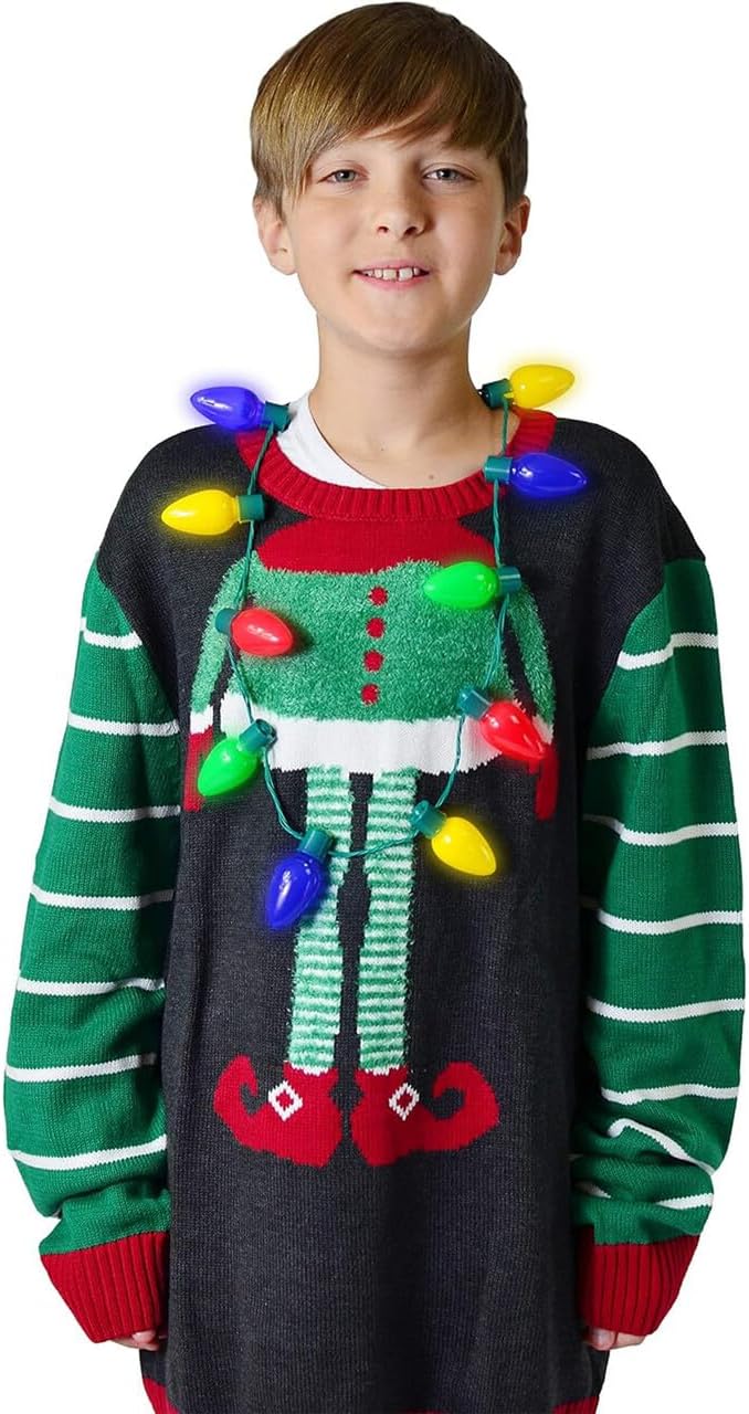 JOYIN Paquete de 6 collares de Navidad con luz de Navidad, 12 bombillas LED, collar de Navidad, bombillas para adultos y niños, fiestas de Navidad,