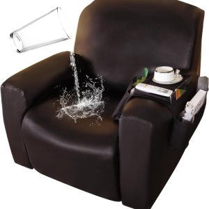 Funda reclinable de piel sintética, elástica, impermeable, funda reclinable de 4 piezas con bolsillos, fundas reclinables fáciles de limpiar para Funda reclinable de piel sintética, elástica, impermeable, funda reclinable de 4 piezas con bolsillos, fundas reclinables fáciles de limpiar para