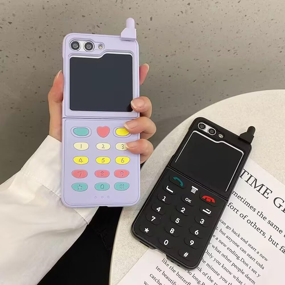 Funda para Galaxy Z Flip 5 para niñas con diseño 3D de policarbonato duro, diseño retro divertido para Samsung Z Flip 5, estilo de teléfono negro,