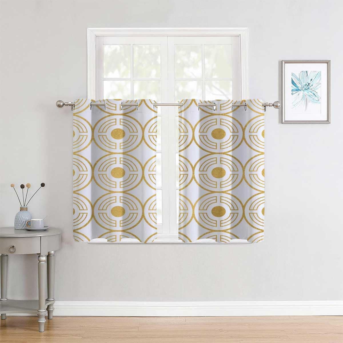 YANFENQI Cortinas anchas con textura dorada, geometría a cuadros, para armario, sin puerta, sábana opaca de 55 pulgadas de ancho por 72 pulgadas de