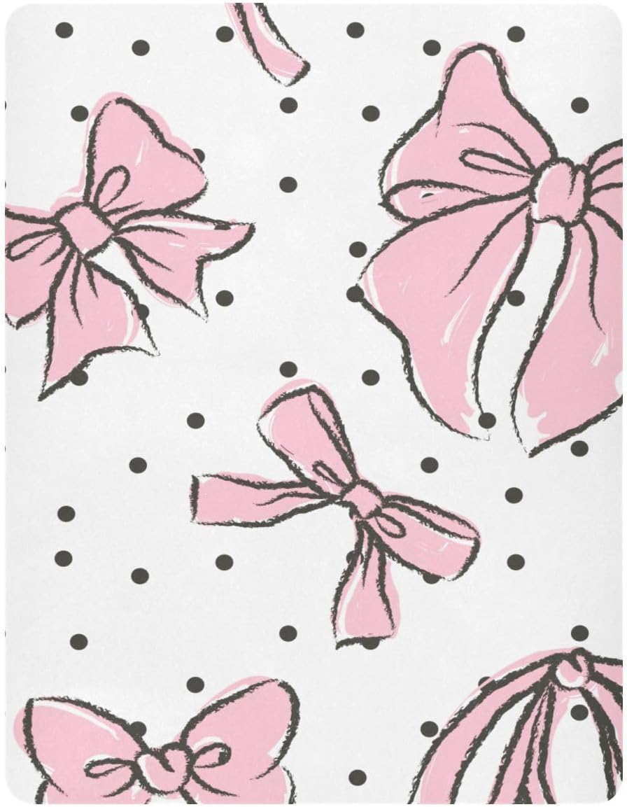 Sábana bajera ajustable para cuna de color rosa con lazo, para colchón estándar de cuna, suaves y transpirables para niños y niñas, 52 x 28 x 9