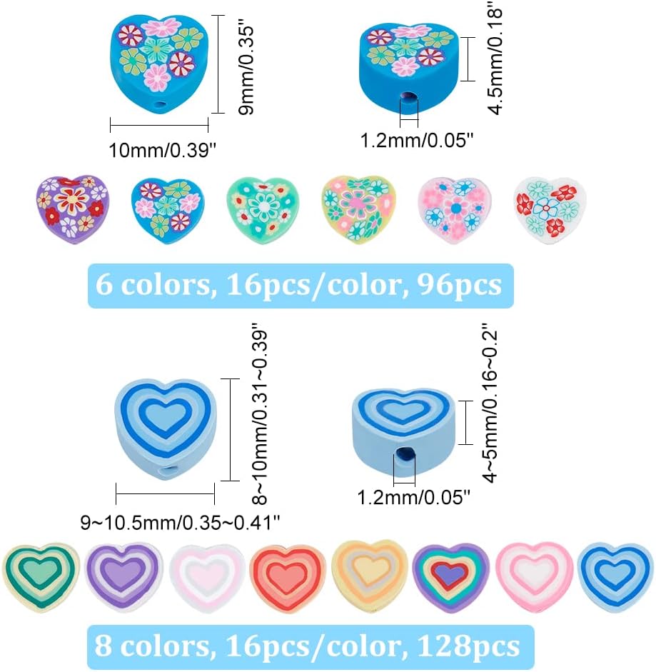 CHGCRAFT 224 cuentas de arcilla polimérica de corazón de 14 estilos, cuentas espaciadoras de amor, cuentas hechas a mano para pulseras, joyas,