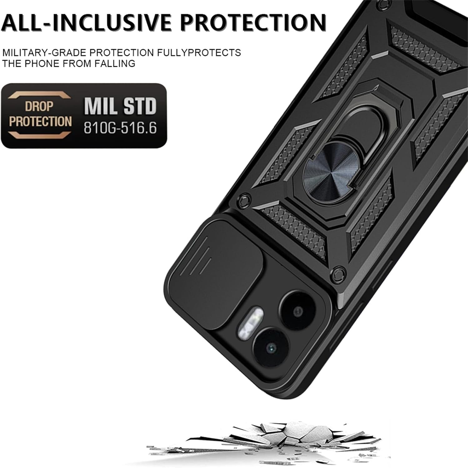 Ysnzaq Funda para Xiaomi Redmi A1 PlusRedmi A2 Plus, resistente a prueba de golpes lente protectora con soporte magnético para Xiaomi Redmi A2