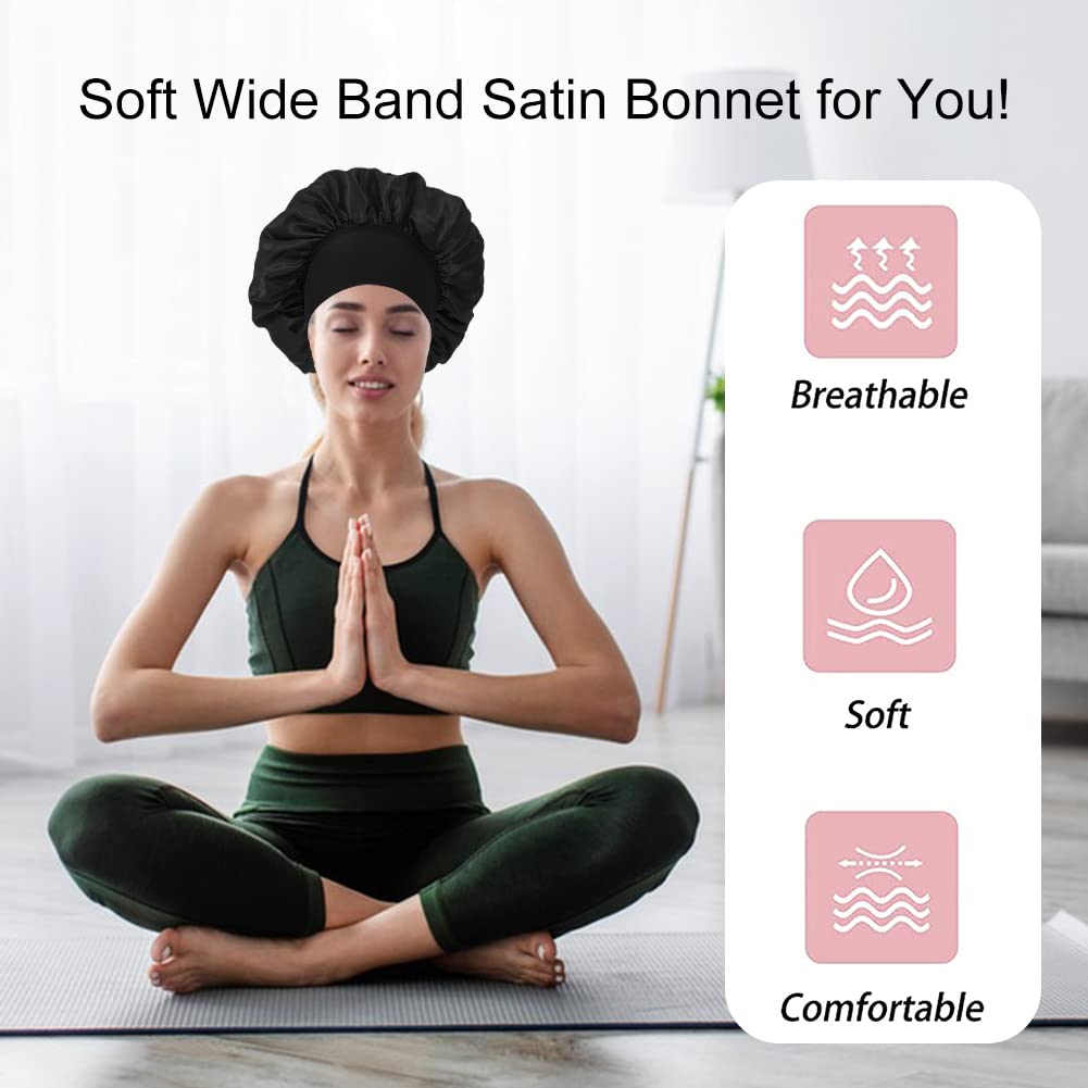 2 gorros de satén de seda para dormir, gorro de satén extra grande reversible para mujeres, cabello rizado natural, rubor de seda para dormir, suave