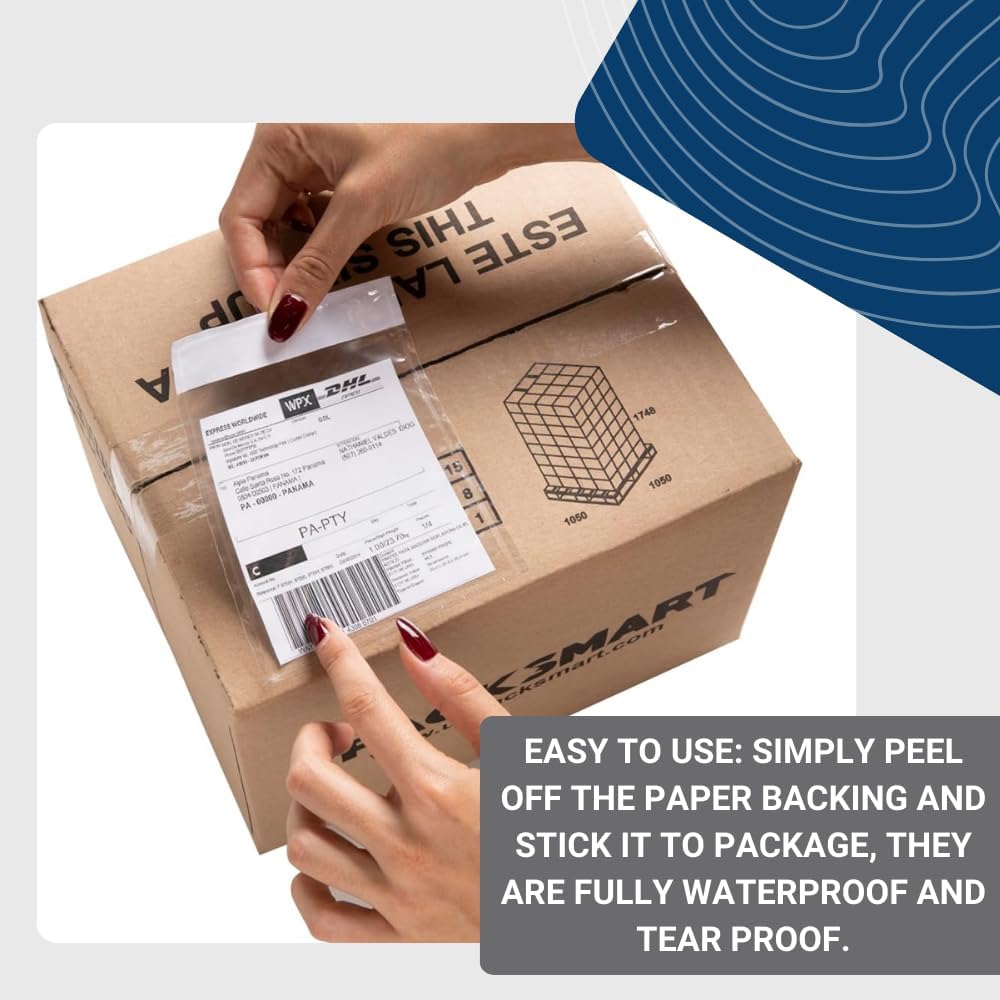 USPACKSMART 200 unidades, 4.5 x 5.5 pulgadas, sobres transparentes para etiquetas de envío, adhesivo resistente, ideal para etiquetas, facturas y