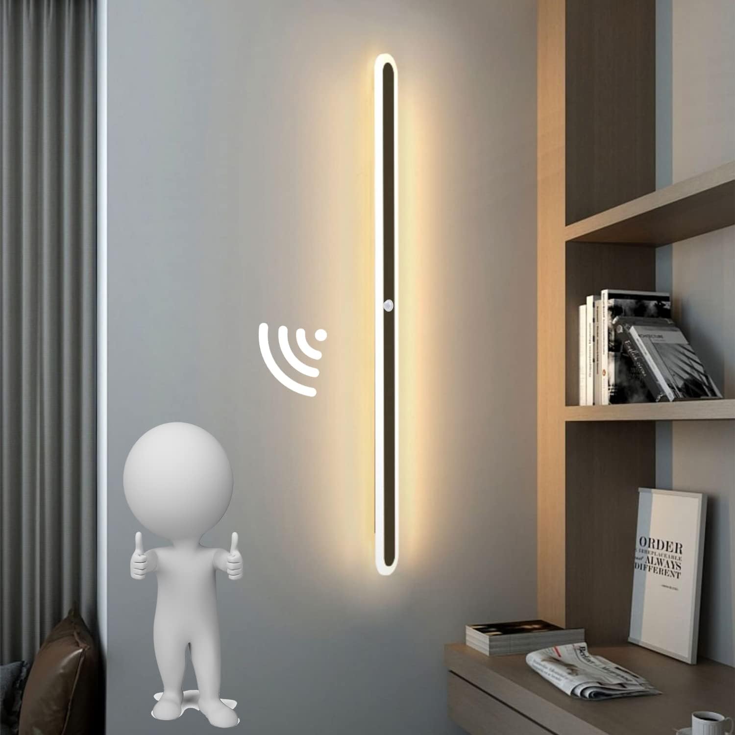 RYELEIN Lámpara de pared con sensor de movimiento para exteriores, 40 W, impermeable, para montaje en pared, lámpara de pared LED de tira larga para
