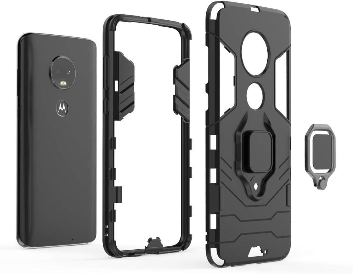 Funda para teléfono Moto G7G7+Revvlry Plus con protector de pantalla de vidrio templado y soporte para anillo, accesorios delgados para celdas duras