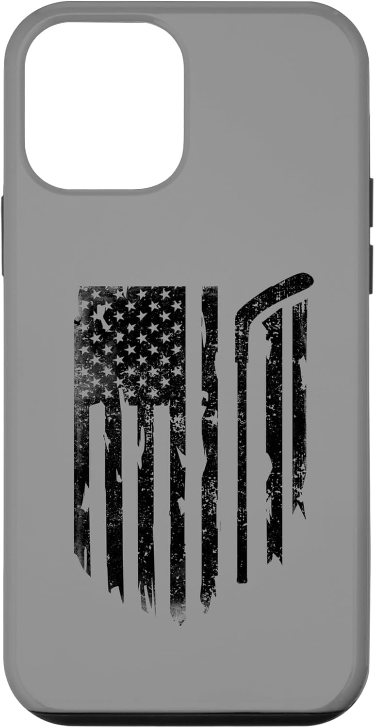 Funda para iPhone 12 mini Hockey con la bandera estadounidense para hombres, mujeres y niños
