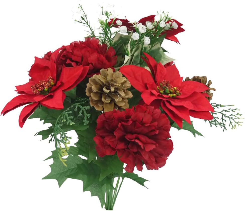 2 ramos de flores de Pascua artificiales, 14 tallos de flores de Navidad falsas, de terciopelo sintético, clavel de Pascua para decoración del