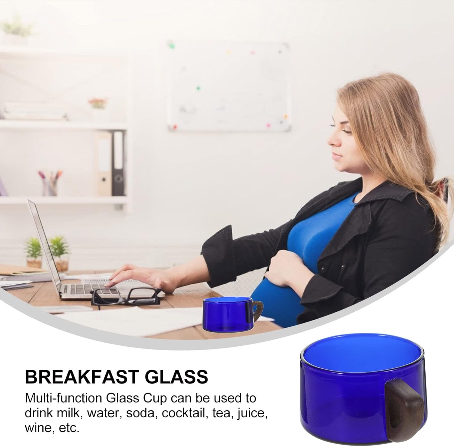 Kichvoe Tazas de café de vidrio transparente Taza de café de vidrio transparente Vaso de agua de gran capacidad con mango de madera, taza de