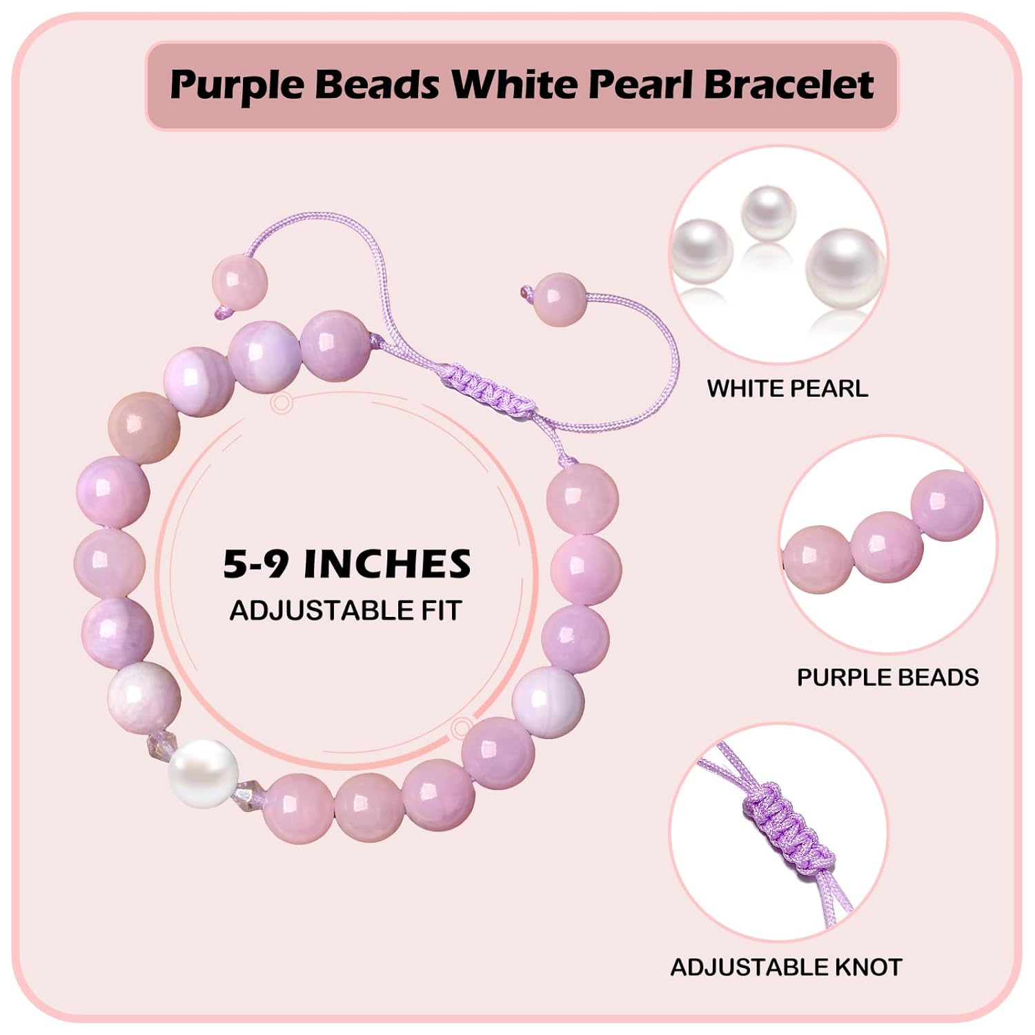 1 Year Old Girl Gifts for Birthday Christmas,Purple Beads Pearl Charm Bracelet Adjustable Length,1st Birthday Girl Gifts Handmade Cute Bracelet for