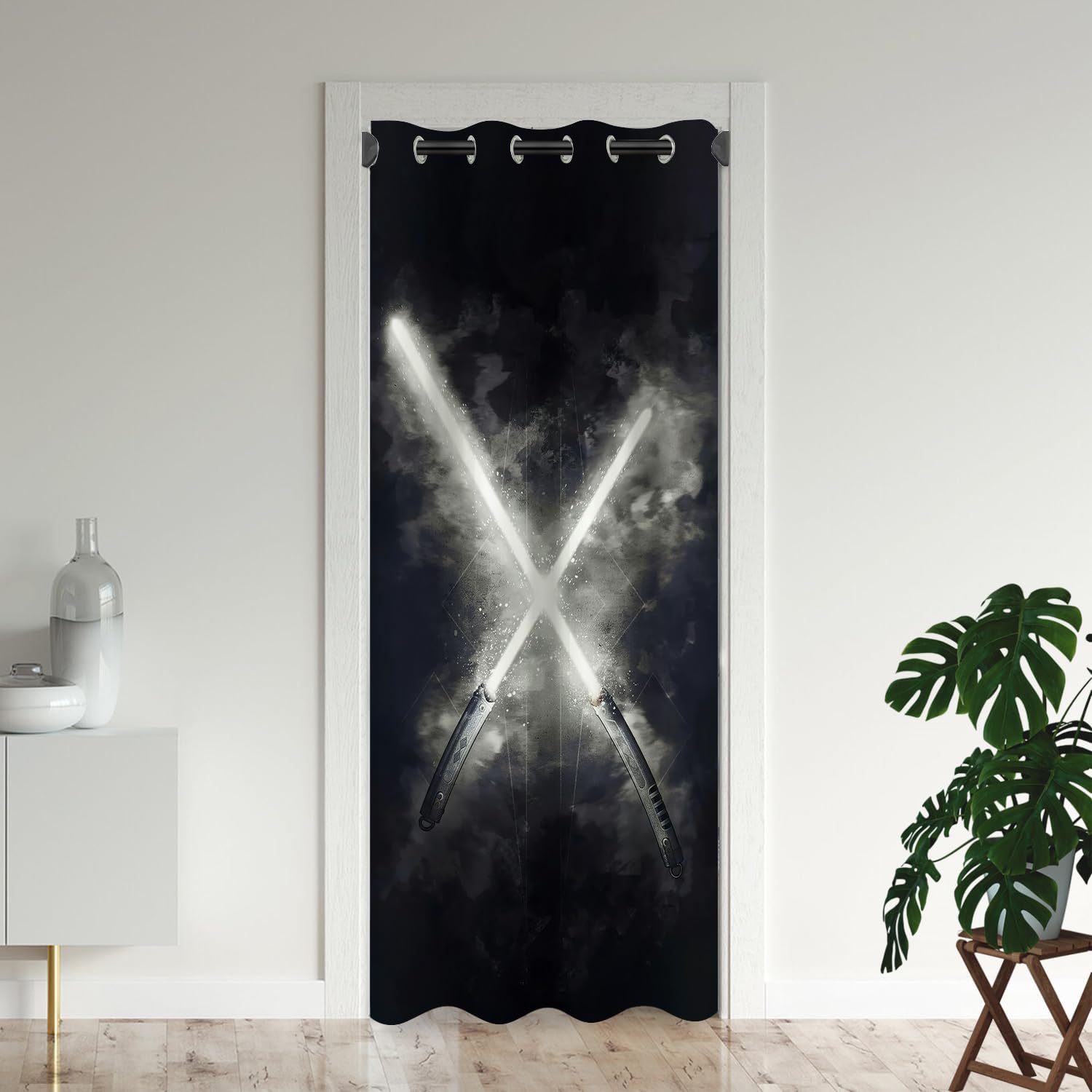 Cortinas de puerta con sable de luz para puertas, juego de sable de luz de neón, cortina opaca negra para armario de dormitorio de niños, cortinas