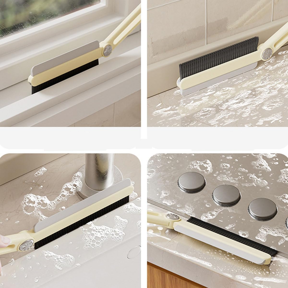 2 PCS Hard Bristle Crevice Cleaning Brush, 2024 Upgrade Thin Gap Cleaning Brush with Squeegee, Hand-held Grout Cleaner Scrub Brush Groove Gap