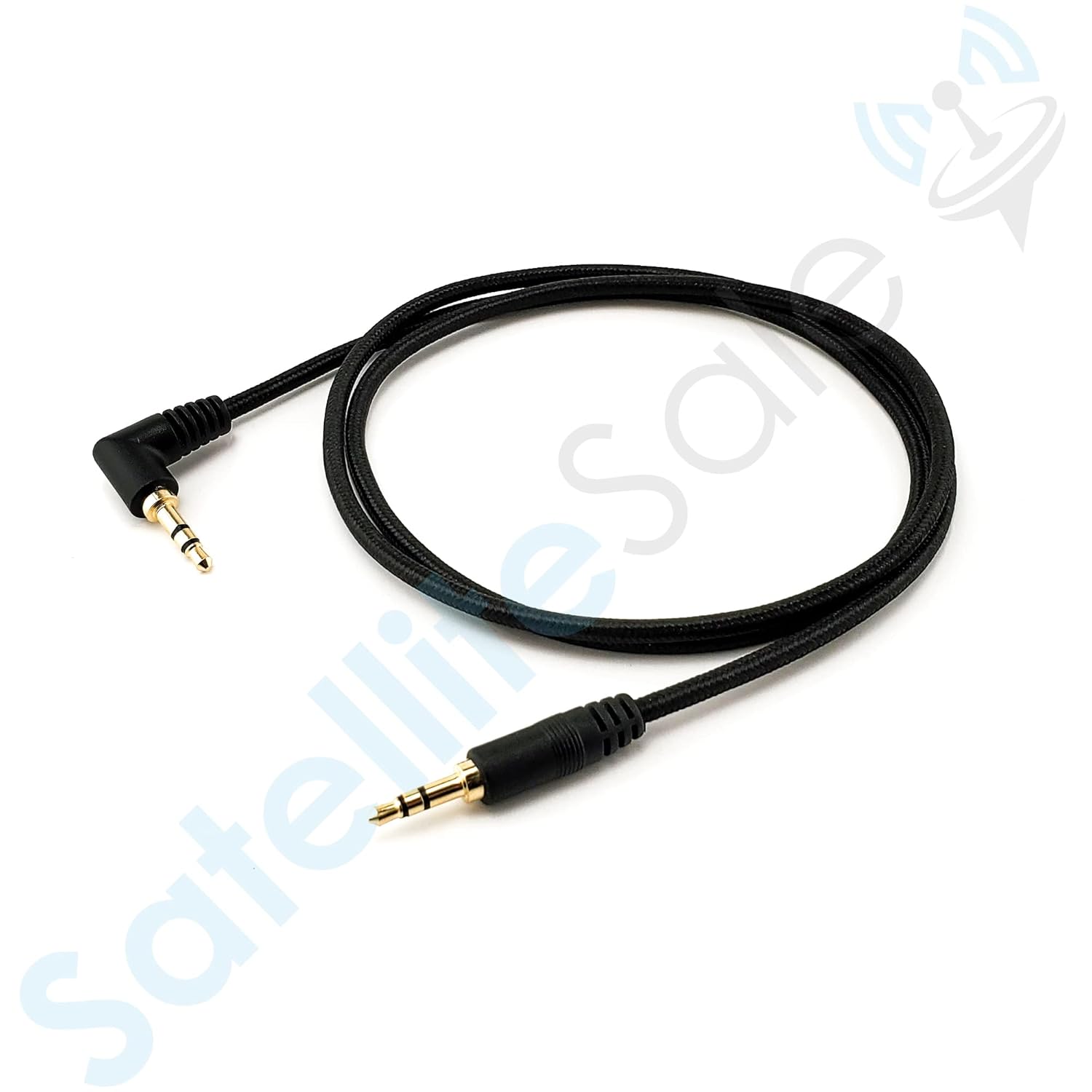 SatelliteSale Auxiliary 3.5mm Right Angle Audio Jack Male to Male Digital Stereo Aux Cable Universal Wire Black Nylon Cord 3 feet