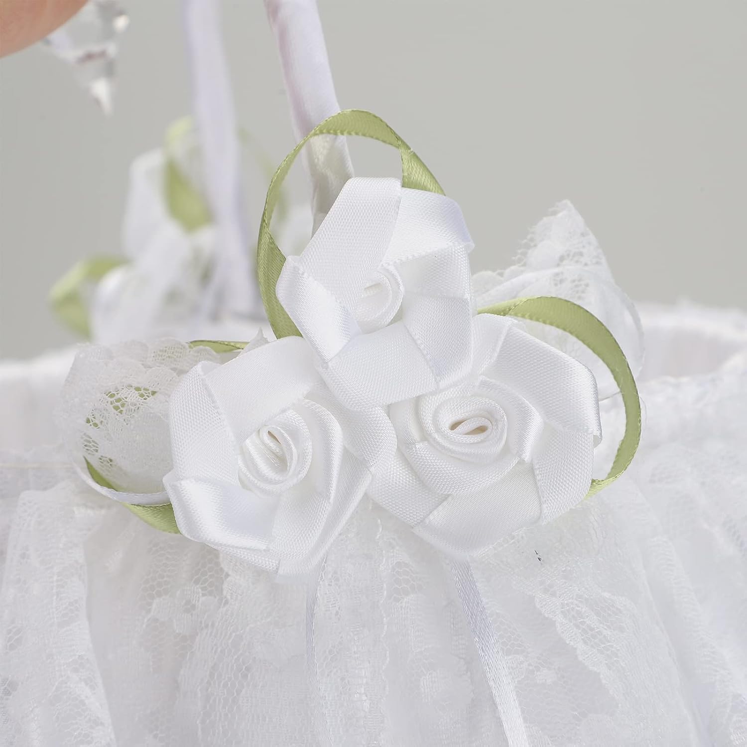 Cestas de flores de marfil para bodas, cesta de niña de flores decorada con encaje, flores de satén y cristal artificial, cestas de boda grandes