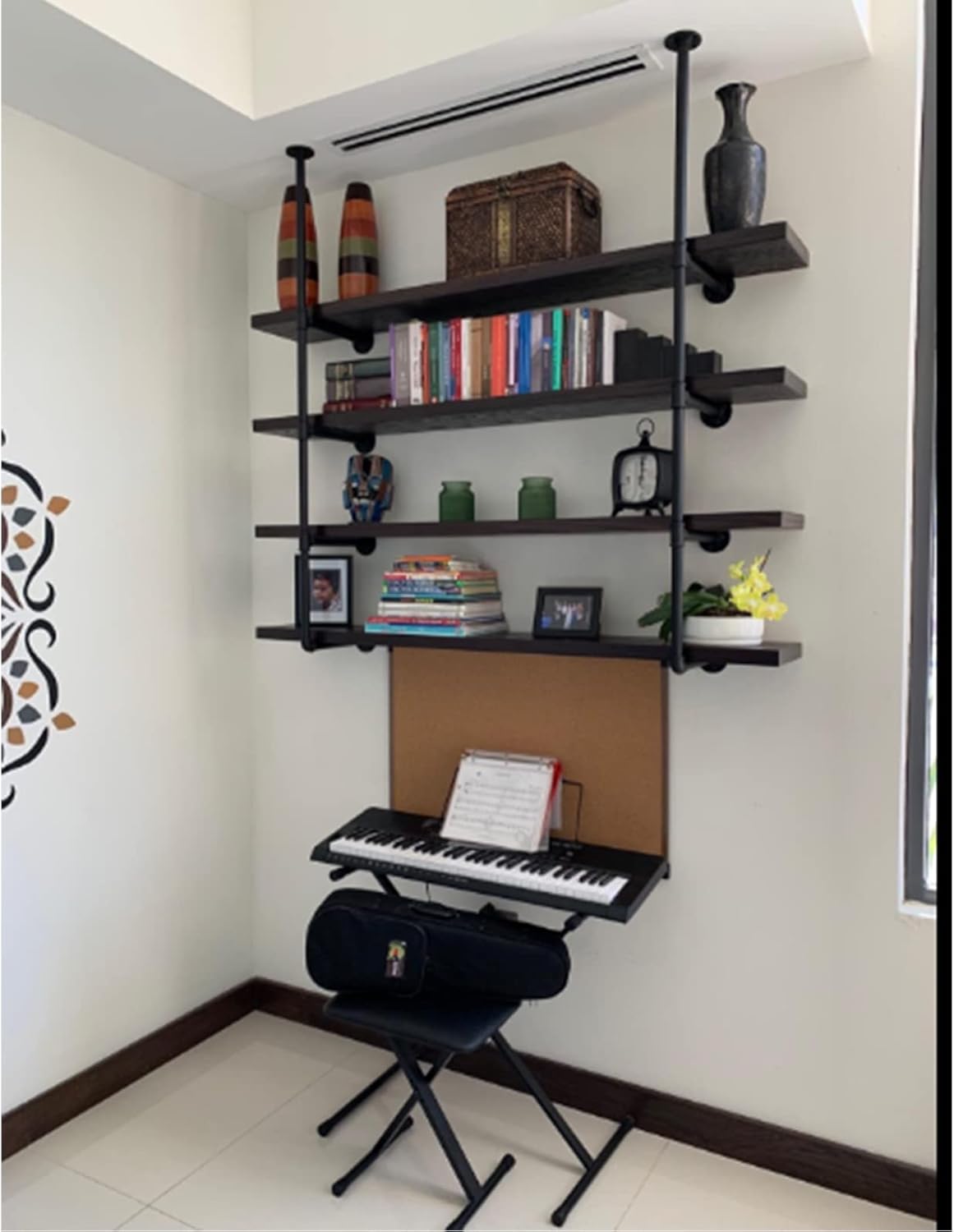 BOKKOLIK Estante de tubo de metal rústico de 55.5 pulgadas de altura, estantes flotantes retro de 4 niveles para cocina, oficina, cafetería, casa,