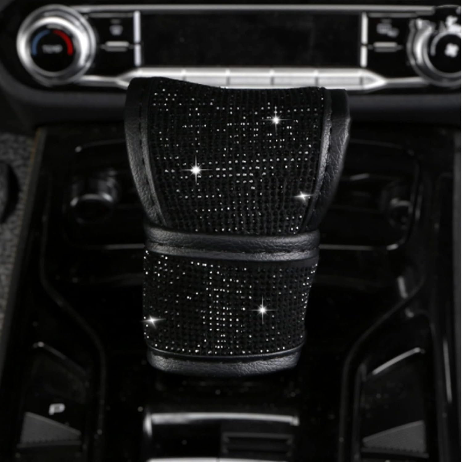 SPANICE Bling Bling – Funda de cuero para palanca de cambios con diamantes de imitación brillantes para niñas, ajuste universal (negro)