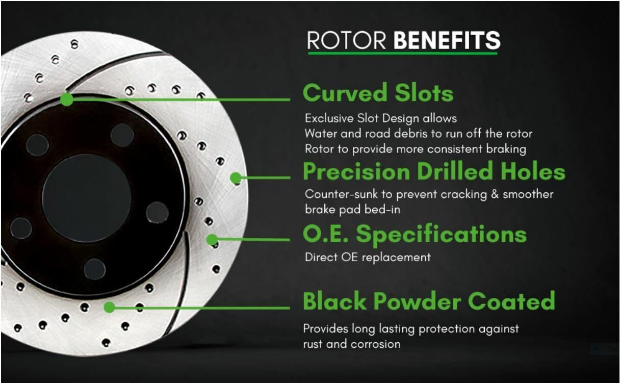 K37476-FRP Kit de rotor y almohadilla de freno de disco con recubrimiento en polvo negro perforado y ranurado delantero y trasero para modelos Kia