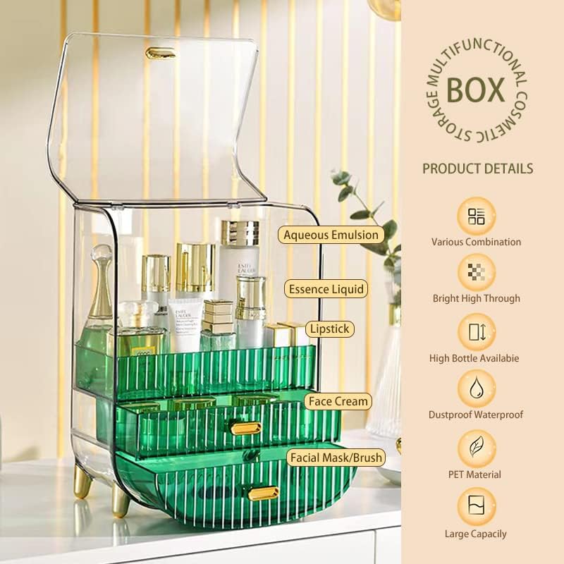 Organizador de maquillaje, caja de almacenamiento de cosméticos transparente con tapa y cajones, vitrinas de acrílico transparente para el cuidado