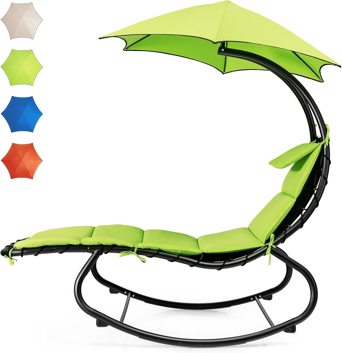 Giantex Silla de hamaca tumbona, silla colgante al aire libre con toldo de sombra, acero con recubrimiento en polvo, tela impermeable, almohada