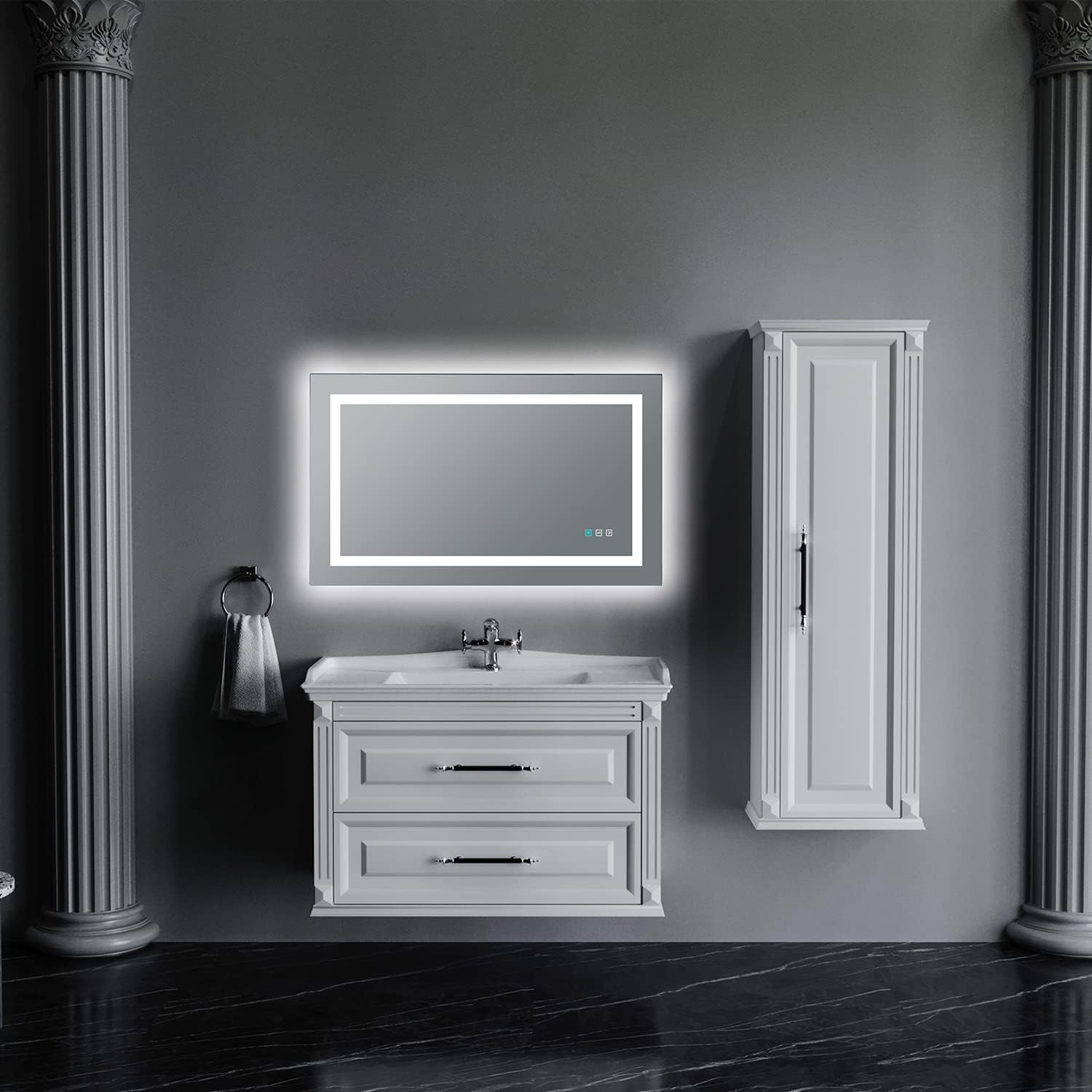 Espejo de baño LED de 40 x 24 pulgadas, espejo de tocador regulable, espejos de pared con 3 colores, antivaho, a prueba de roturas, memoria