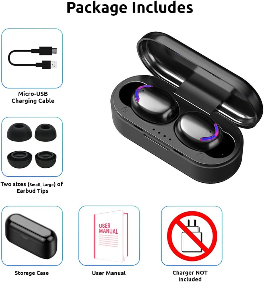Slim Travel Wireless V5.3 Earbuds Compatible with Xiaomi Mi 4 Updated Micro Thin Case with Quad Mic 8D Bass IPX4 WaterproofSweatproof (Black)