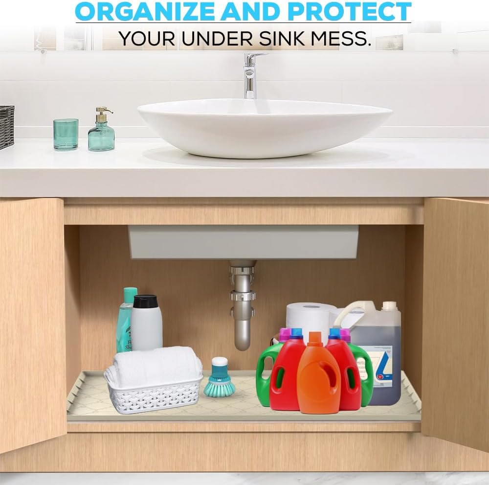 Tapete impermeable para debajo del fregadero de cocina, 34 x 22 pulgadas, forro de silicona fuerte debajo del fregadero, tapete protector de