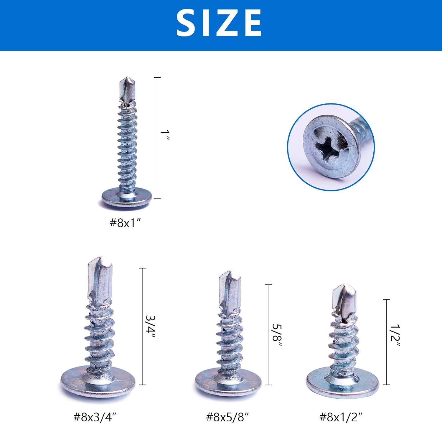 0.75 libras (265 piezas), tornillo Tek autoperforante con cabeza Phillips de 8 x 12 pulgadas, cabeza de truss modificada y cabeza de oblea tornillos