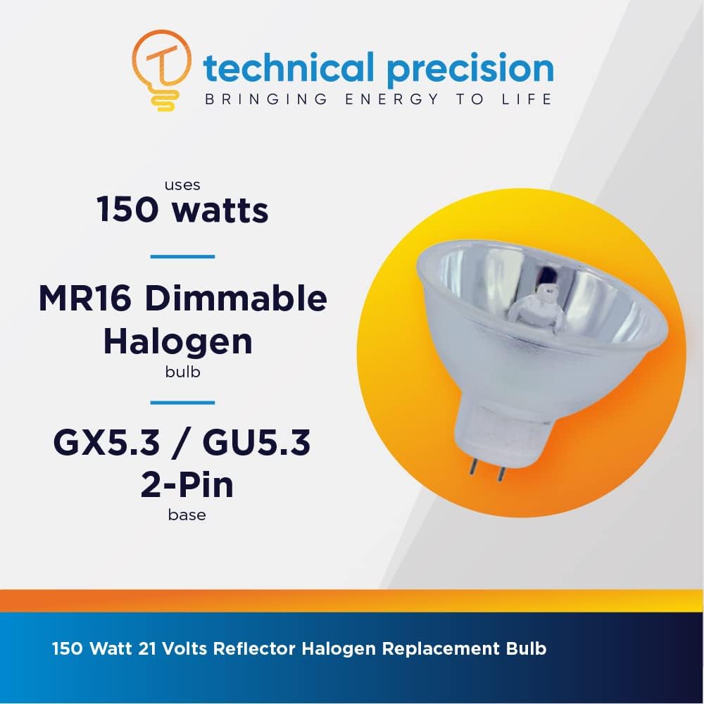 Technical Precision Bombilla halógena de 21 V y 150 W de repuesto para Philips 13629 MR16 con base GX5.3  Bombilla halógena reflector para fines