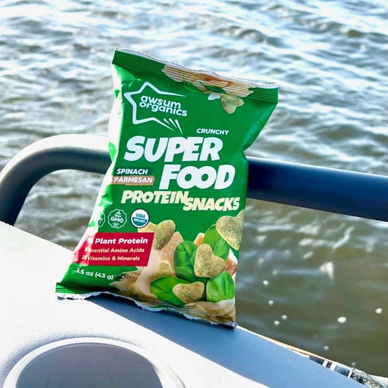 Awsum Organics SUPERFOOD Snacks de proteínas  Bocadillo saludable y crujiente  Soplos de proteínas a base de plantas  USDA Orgánico  Kosher  Sin OMG
