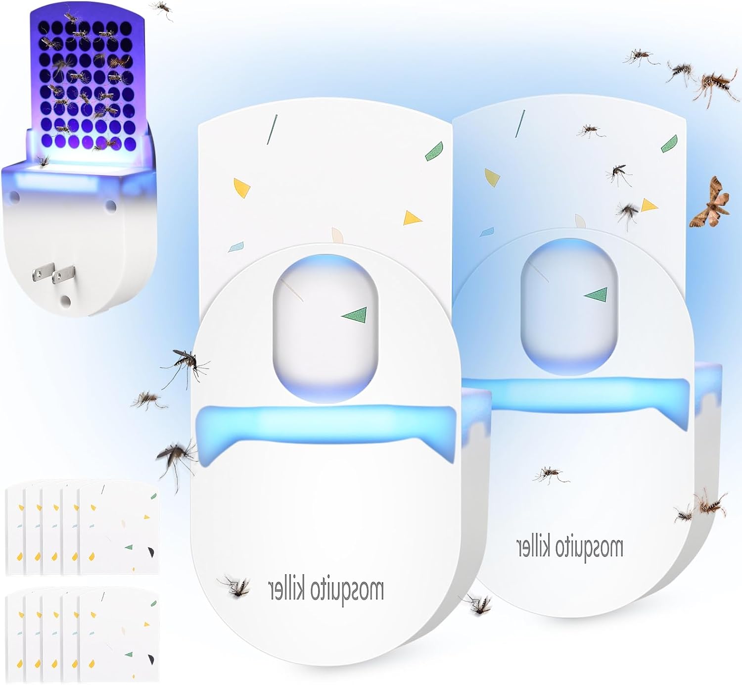 Paquete de 2 trampas para moscas de fruta para interiores con 10 tarjetas de pegamento, trampas para mosquitos para interiores con luz UV para
