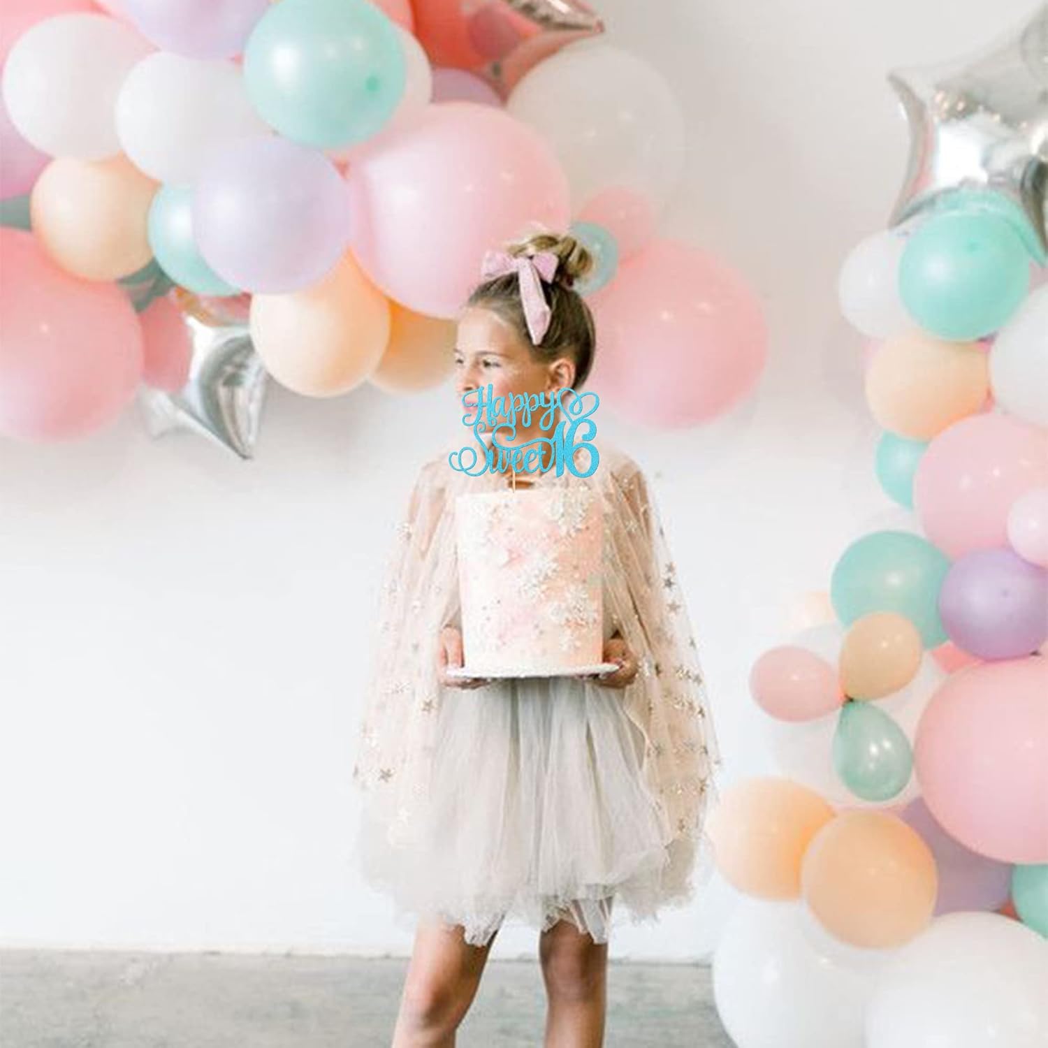 1 pieza de decoración de pastel con purpurina para cumpleaños de 16 años, decoración de pasteles para cumpleaños de 16 años, decoración de pasteles