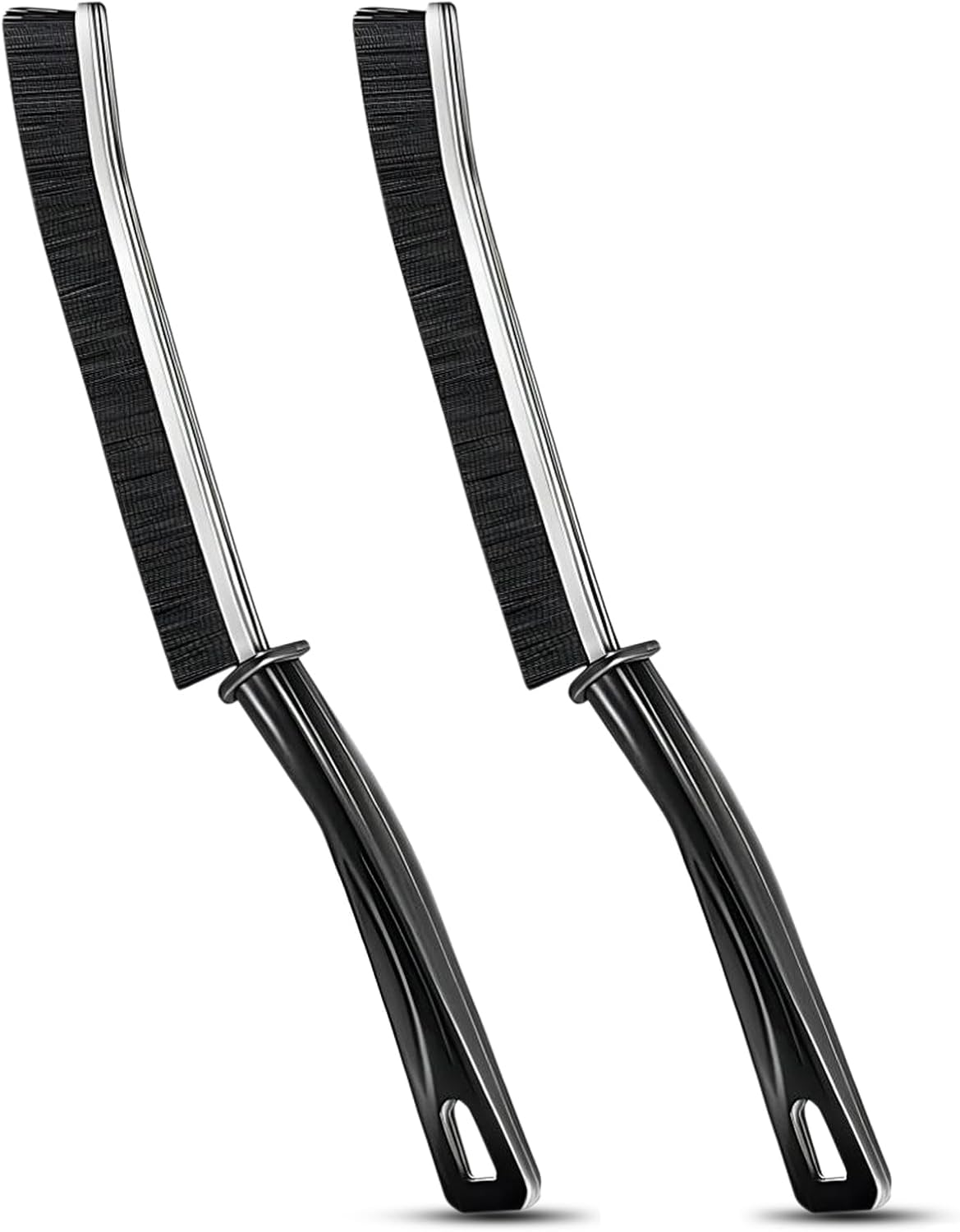 Paquete de 2 cepillos de limpieza de hendiduras de cerdas duras para baño con mango largo, herramienta multifuncional de limpieza de hendiduras