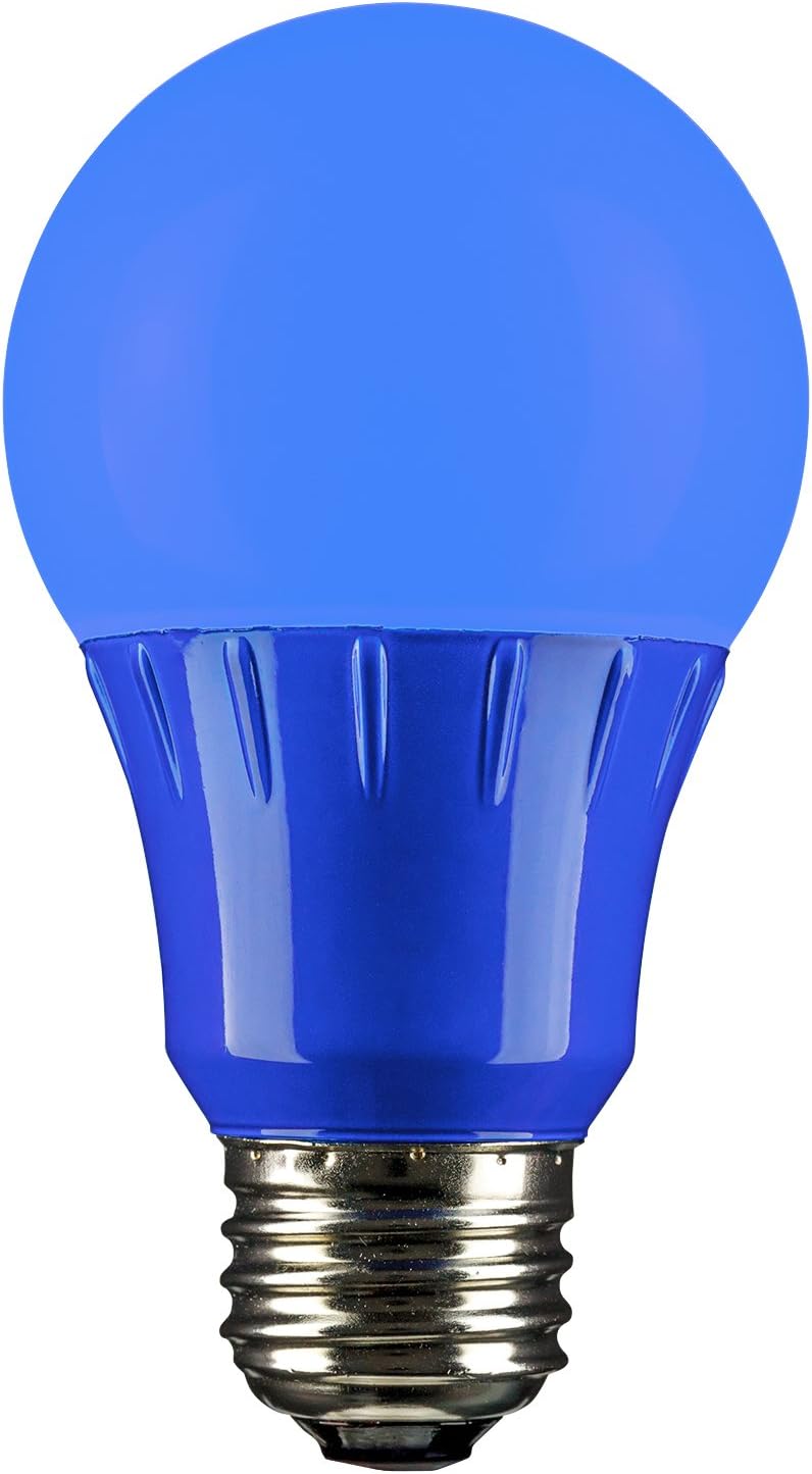 Sunlite A193WBLED – Foco LED de color A19, 3 W (equivalente a 25 W), base mediana E26, no regulable, certificación UL, 1 unidad (paquete de 1),